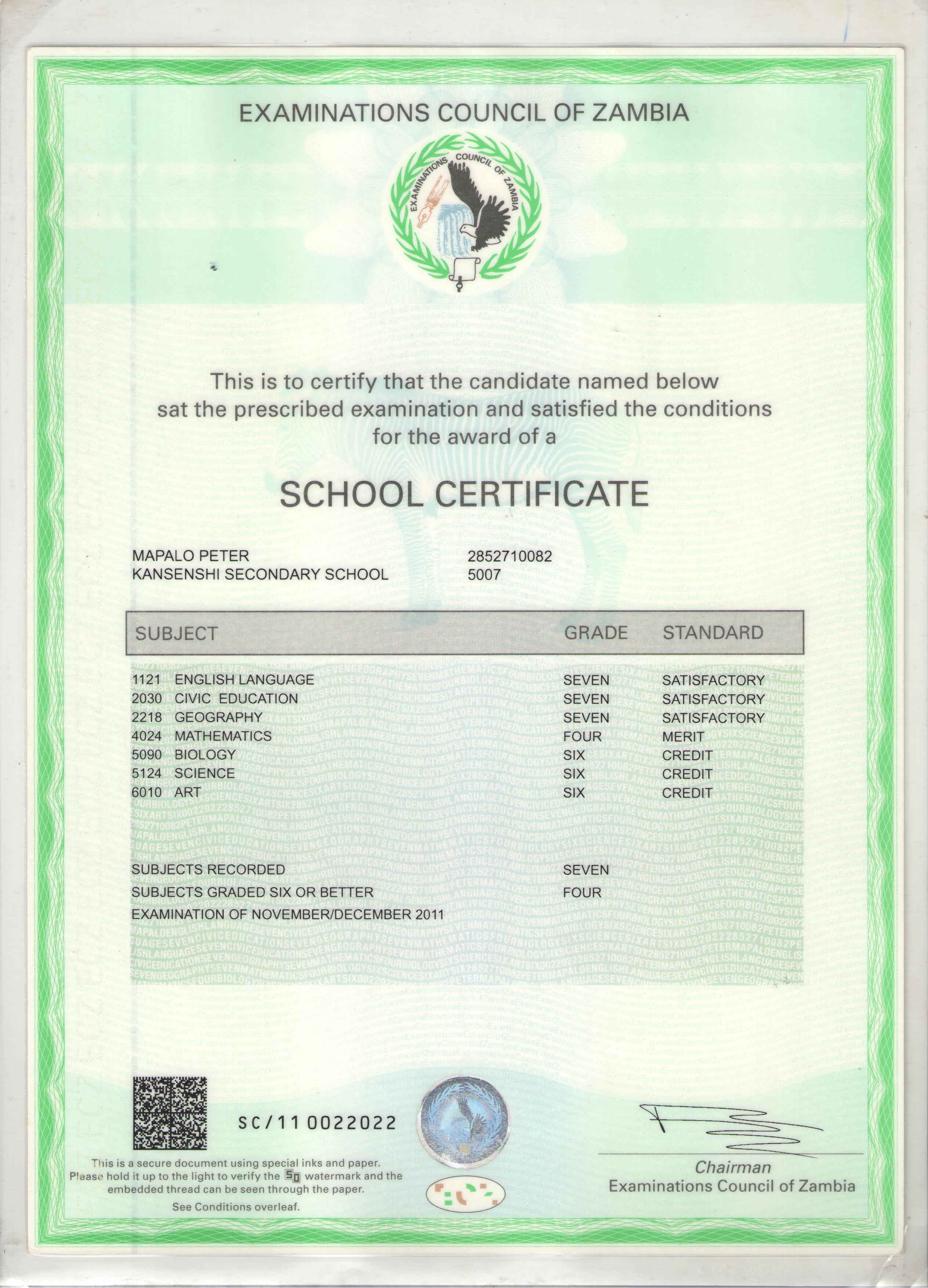 grade 12 certificate