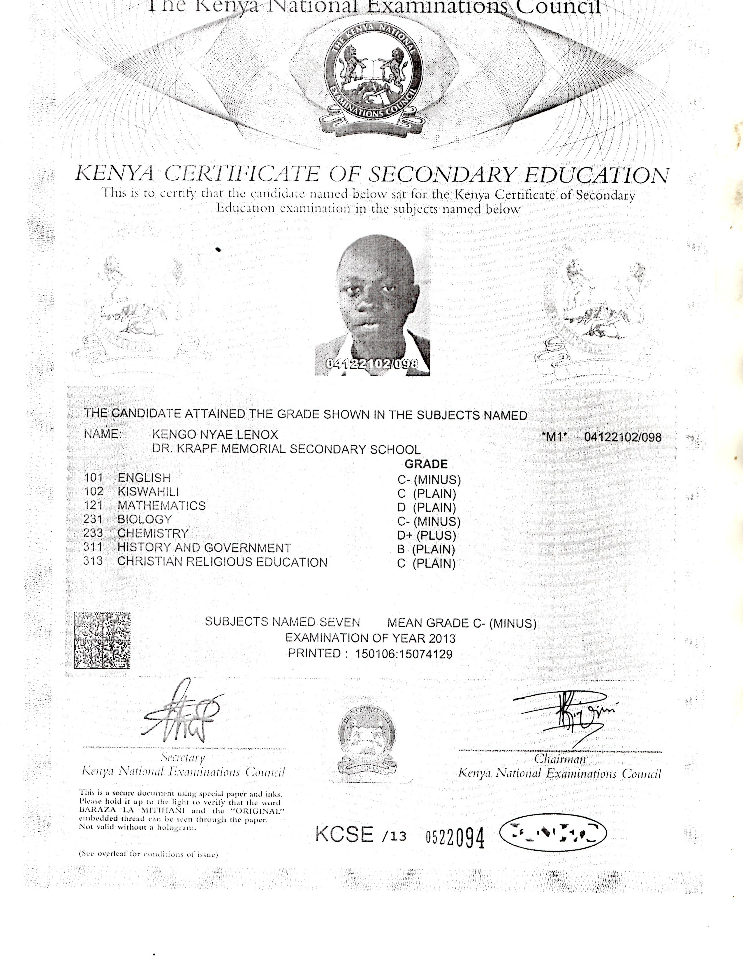 Secondary School Certificate