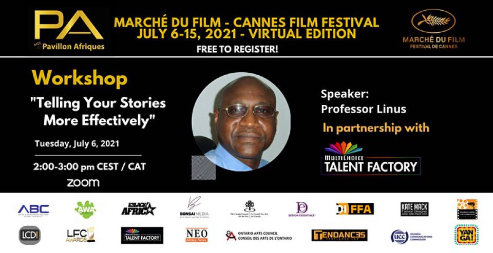 Prof Linus banner at Pavillon Afriques Marquee at Cannes